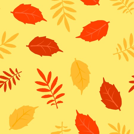 Autumn fallen different leaves vector seamless patternのイラスト素材