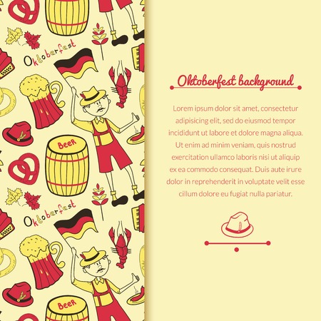Oktoberfest celebration vector  background with attributes of festival and vertically space for text in doodle styleのイラスト素材