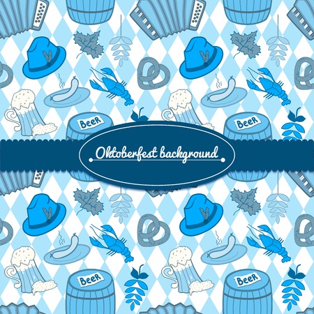 Oktoberfest celebration vector background with attributes of festival and  and ribbon and lable for textのイラスト素材