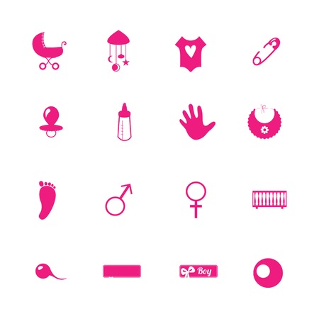 Flat mothers icons set, female pink infographicsのイラスト素材