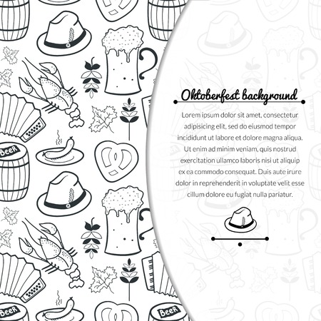 Oktoberfest celebration black and white vector background with attributes of festival and space for textのイラスト素材
