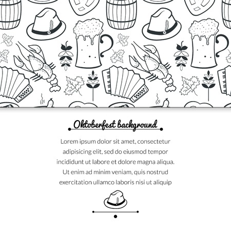 Oktoberfest celebration black and white vector background with attributes of festival and horizontally space for textのイラスト素材