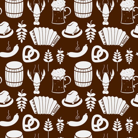 Oktoberfest celebration monochrome seamless pattern, vector background with attributes of festivalのイラスト素材