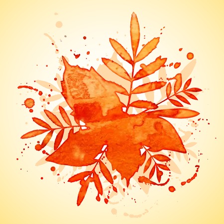 Autumn watercolor rowan leaves and spray, isolated vector illustrationのイラスト素材