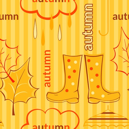 Warm autumn vector seamless pattern with seasonal attributesのイラスト素材