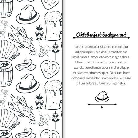 Oktoberfest celebration black and white vector background with attributes of festival and vertically space for textのイラスト素材