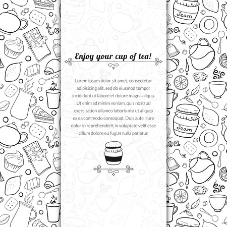 Vector tea and sweets background for template card with place for textのイラスト素材