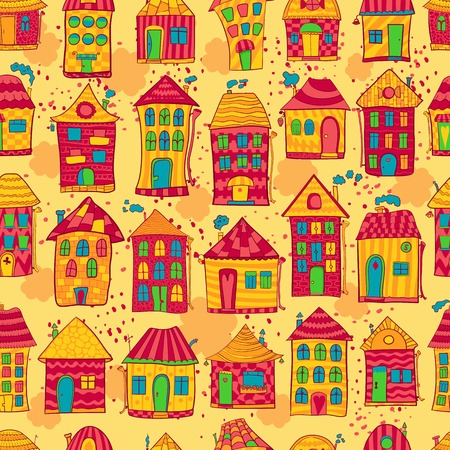 Seamless pattern colorful houses in cartoon styleのイラスト素材