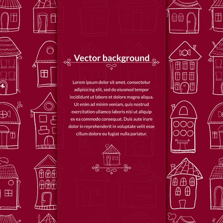 Houses vector background with central vertically space for text in cartoon styleのイラスト素材