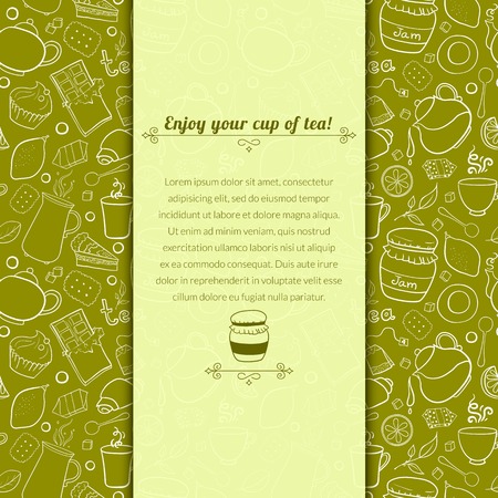 Vector tea and sweets background for template card with place for textのイラスト素材
