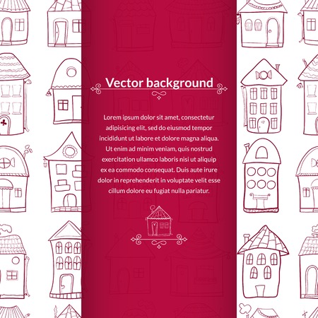 Houses vector background with central vertically space for text in cartoon styleのイラスト素材