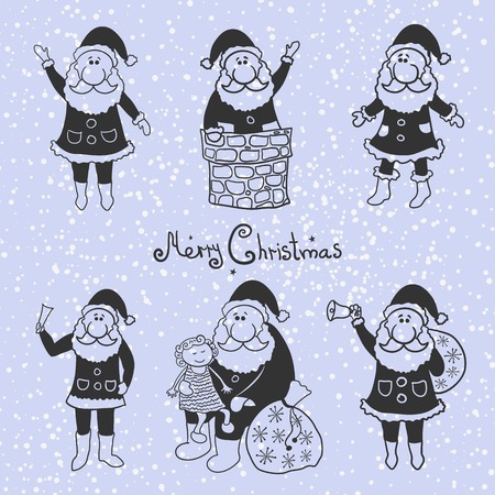 Doodle santa claus set, vector illustration collectionのイラスト素材