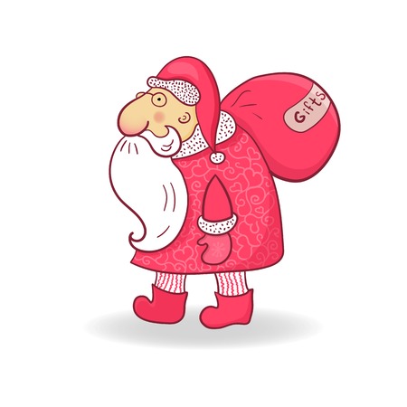 Santa Claus in doodle style, vector illustration on Christmas theme, cartoon character isolated from backgroundのイラスト素材