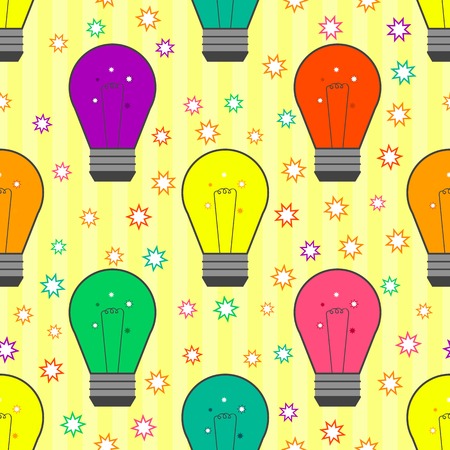 Vector seamless pattern with light bulb in flat style, element ideasのイラスト素材