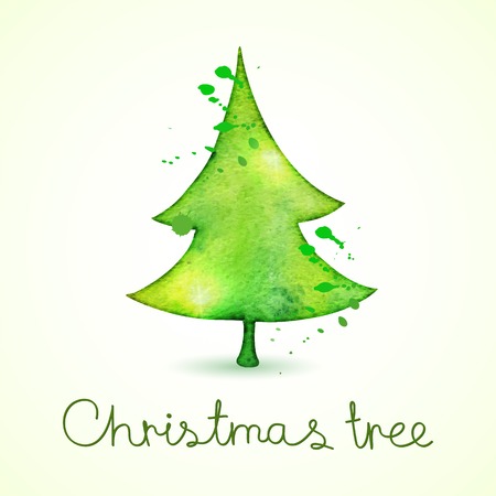Christmas tree in watercolor trending style, isolated on white background, vector cute illustrationのイラスト素材
