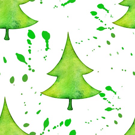 Christmas tree in watercolor trending style, isolated on white background, vector cute seamless patternのイラスト素材