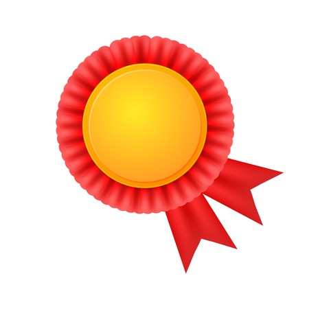 Vector medal, realistic golden label with red ribbonsのイラスト素材