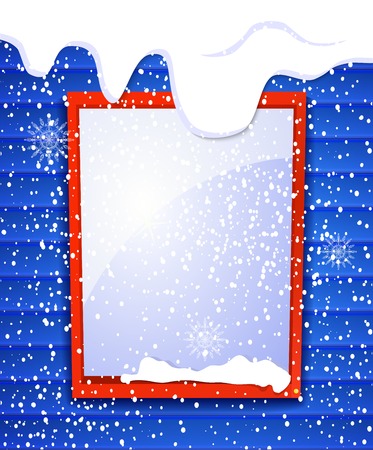 Rectangular window outside house in winter, falling snow, winter is coming, vector illustrationのイラスト素材