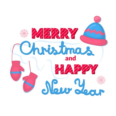 Merry Christmas and Happy New Year vector holiday inscription to design greeting cards, proposals, papers, postersのイラスト素材