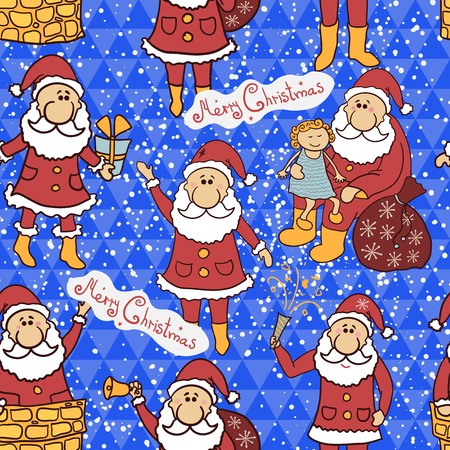 Christmas seamless pattern with Santa Claus, beautiful vector illustrationのイラスト素材