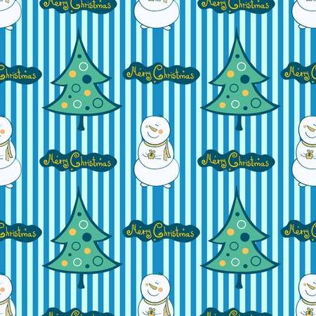 Christmas seamless pattern with snowman and treeのイラスト素材