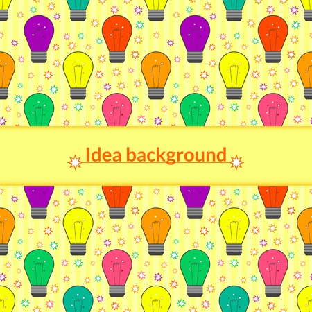 Vector background with light bulb element ideas in flat style and space for textのイラスト素材