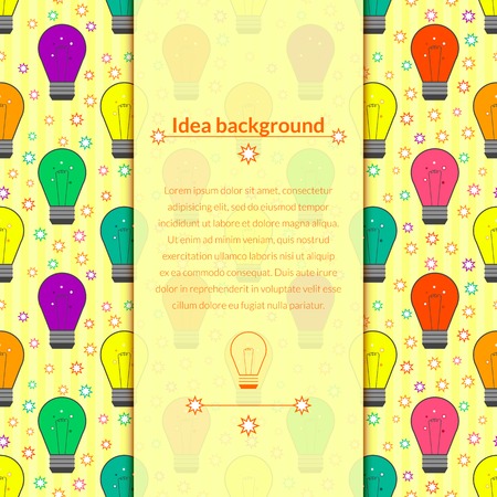 Vector background with light bulb element ideas in flat style and space for textのイラスト素材