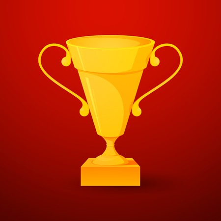 Beautiful vector cup of winner on gala red background, icon competition in realistic styleのイラスト素材