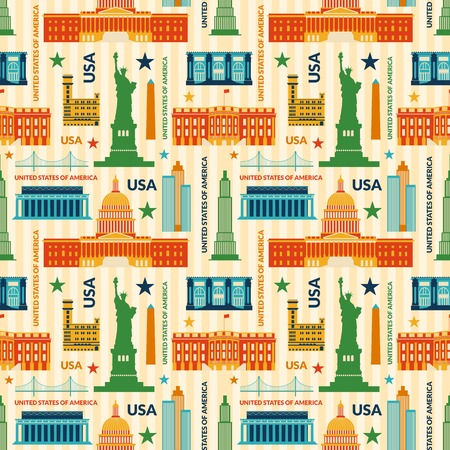 Landmarks of United States of America vector colorful seamless patternのイラスト素材