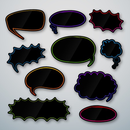 Set of empty graphic comics speech bubbles, vector templates for your text on green backgroundのイラスト素材