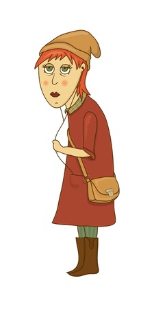 Hipster girl in cartoon style, vector illustration isolated on backgroundのイラスト素材