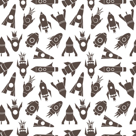 Cartoon flat rockets vector children black and white seamless patternのイラスト素材
