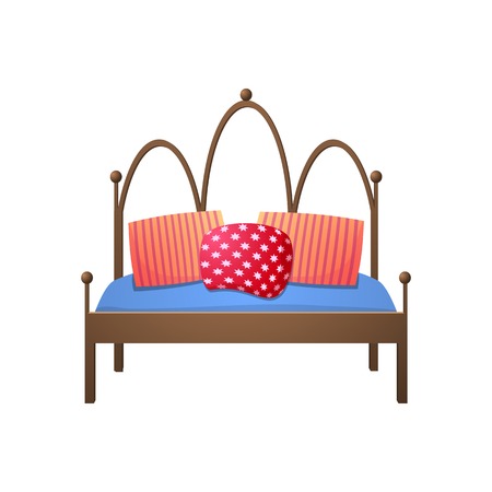 Beautiful double bed in a realistic style, vector illustration isolated on backgroundのイラスト素材