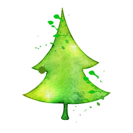 Christmas tree in watercolor trending style, isolated on white background, vector cute illustrationのイラスト素材
