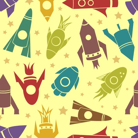 Cartoon flat rockets vector children seamless patternのイラスト素材