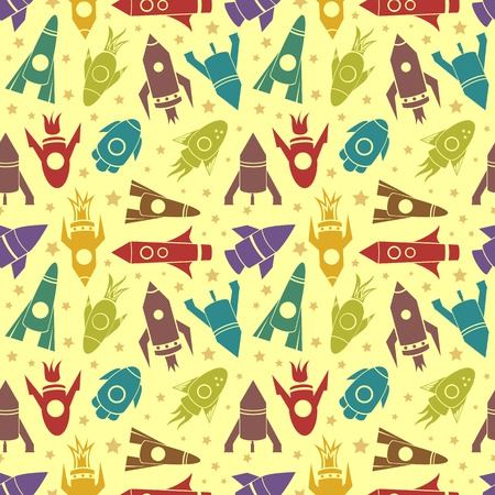 Cartoon flat rockets children seamless patternのイラスト素材