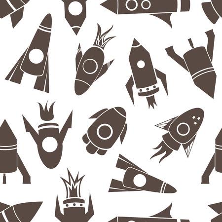 Cartoon flat rockets children black and white seamless patternのイラスト素材