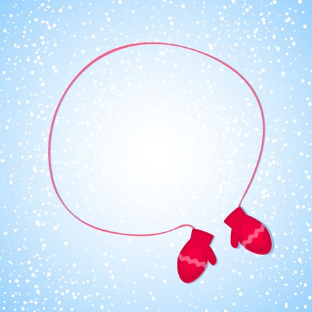 illustration with mittens and place for text on background of snowflakesのイラスト素材