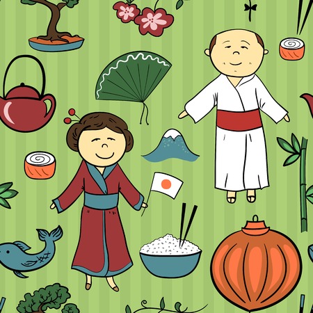 Japan culture vector seamless pattern in cartoon styleのイラスト素材