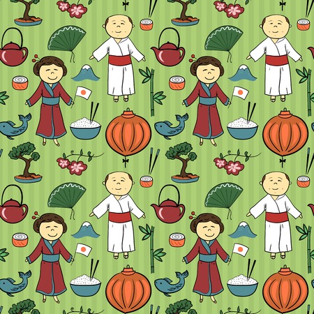 Japan culture vector seamless pattern in cartoon styleのイラスト素材