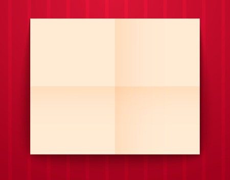 Empty old sheet of paper folded in fourfold on red background, template for designのイラスト素材