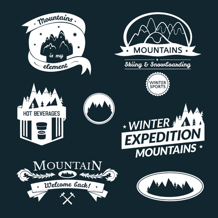 Mountain logo and label set, typography design, retro vector illustrationのイラスト素材