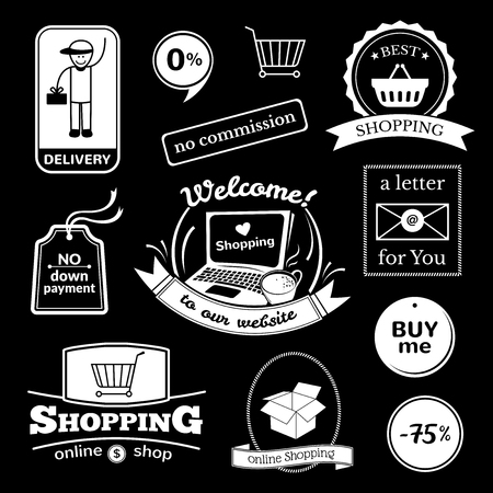 Online shopping signs set, internet store logos and bagesのイラスト素材