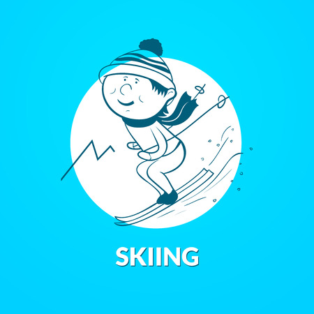 Skiing icon, dynamic image silhouette skier with an inscriptionのイラスト素材