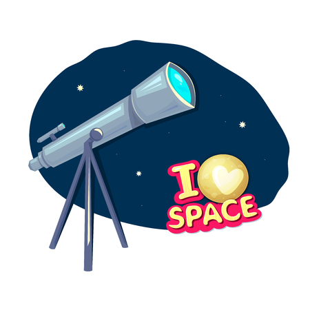 I love space, concept design with telescope, astronomer equipment, vector illustrationのイラスト素材