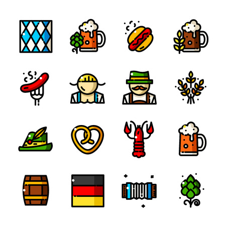 Thin line Oktoberfest icons set 1, Traditional German Festival outline vector illustrationのイラスト素材
