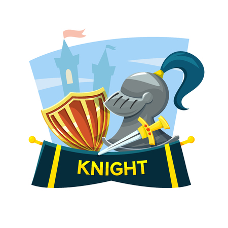 Chivalry concept design with the attributes of the knight and the castle in the background, vector illustrationのイラスト素材