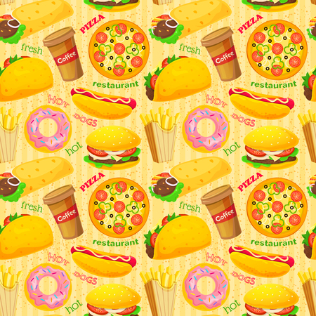 Fast food background junk food vector seamless patternのイラスト素材