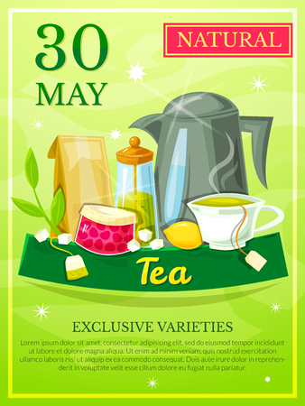 Poster opening tea shop, cafe vector illustrationのイラスト素材