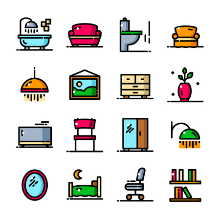 Thin line Apartment icons set, vector illustrationのイラスト素材